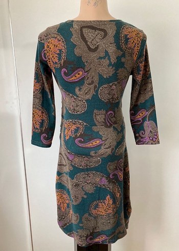 Bohem Kruvaze Yaka Şal Desenli Kışlık Elbise - Görsel 4