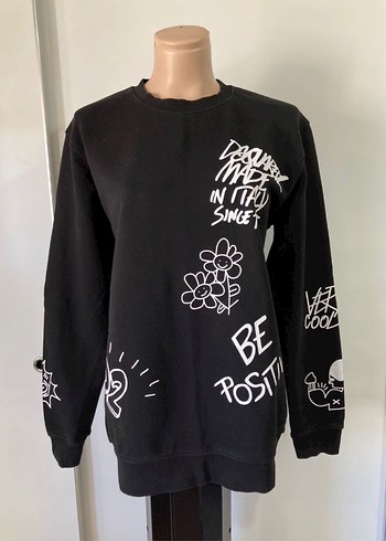 Yeni Sıfır Siyah Baskılı Kadın Sweatshirt