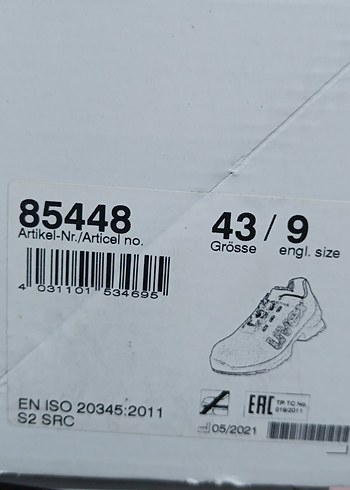 43 Beden gri Renk Uvex 8544 S2 SRC İş Ayakkabısı