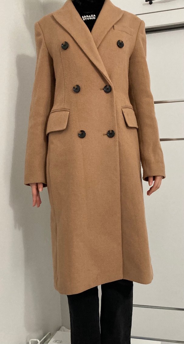 Mango-Düğmeli Camel Kaban - Görsel 3