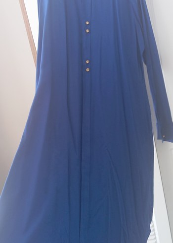 Düğmeli Uzun Kollu Mavi Kadın Tunik - Görsel 4