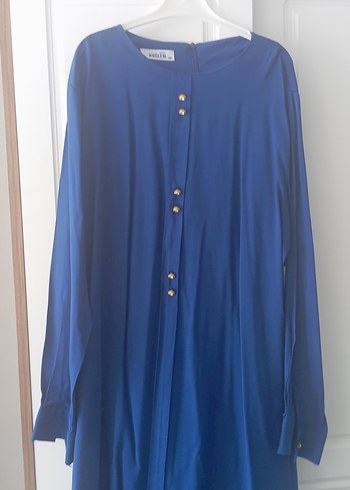 Düğmeli Uzun Kollu Mavi Kadın Tunik - Görsel 5