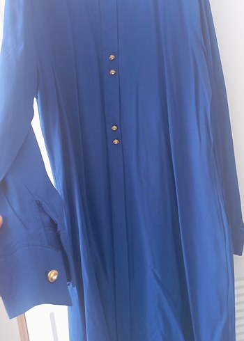 Düğmeli Uzun Kollu Mavi Kadın Tunik - Görsel 3