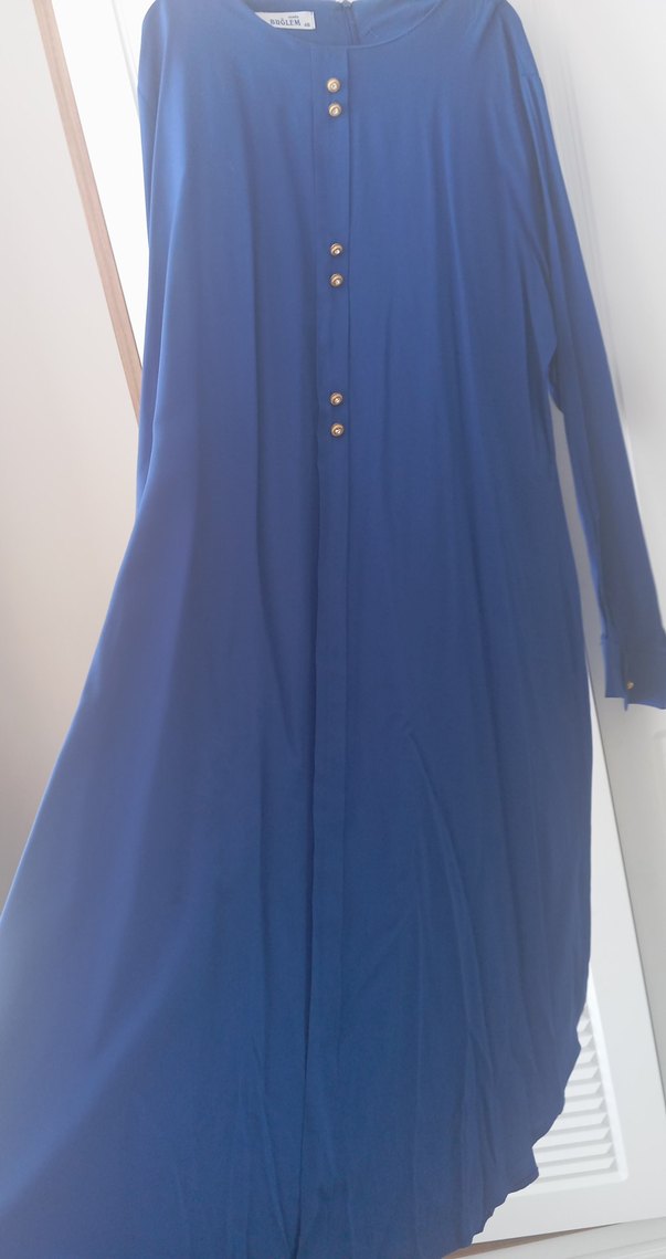 Düğmeli Uzun Kollu Mavi Kadın Tunik - Görsel 4