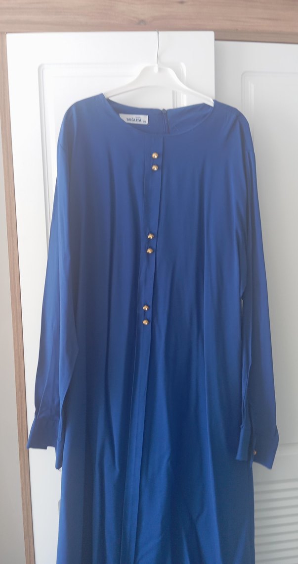 Düğmeli Uzun Kollu Mavi Kadın Tunik - Görsel 5