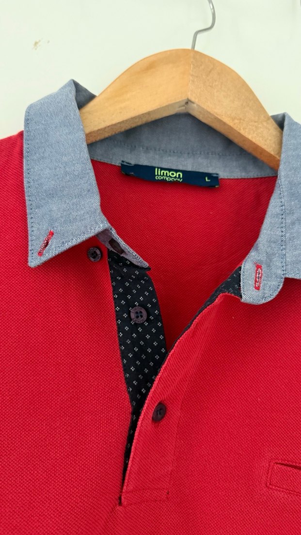 Mavi Yakalı Kırmızı Erkek Polo Tişört - Görsel 5