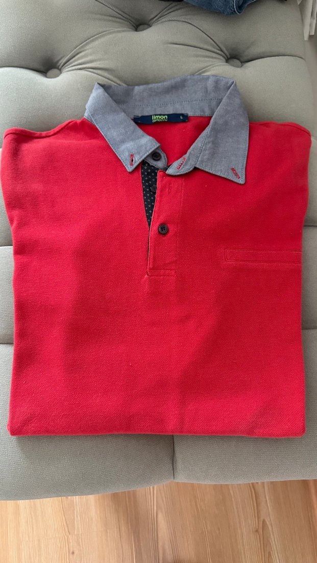 Mavi Yakalı Kırmızı Erkek Polo Tişört - Görsel 2