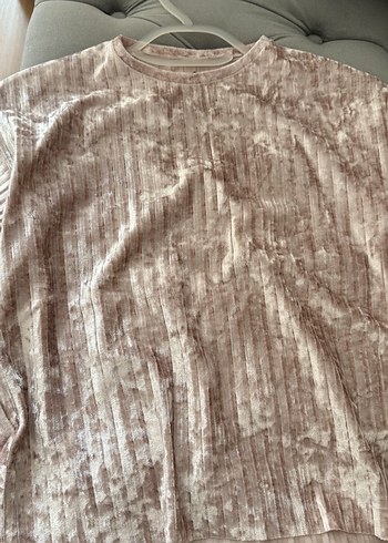 Kız Çocuk Pliseli Kısa Kollu Pudra Pembe Kadife  Bluz - Görsel 3