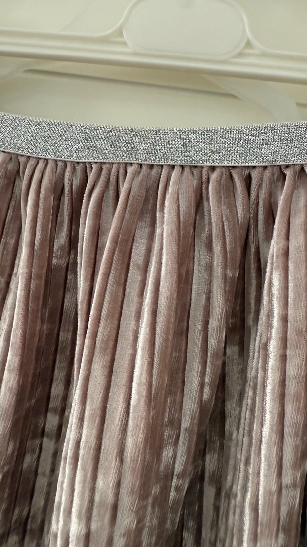 Kız Çocuk Pilili Pudra Pembe Kadife Etek - Görsel 3