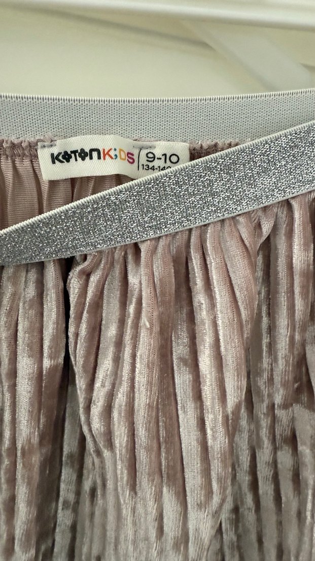 Kız Çocuk Pilili Pudra Pembe Kadife Etek - Görsel 4