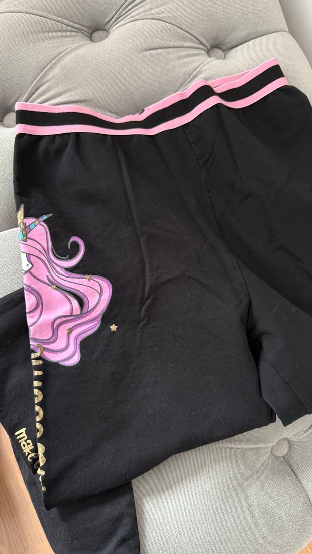 Siyah Gövde Kenar Pembe Baskılı Kız Tayt - Görsel 5