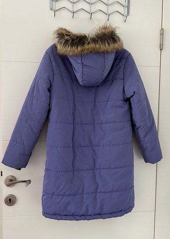 Kürklü Kapüşonlu Mor Uzun Mont - Görsel 3