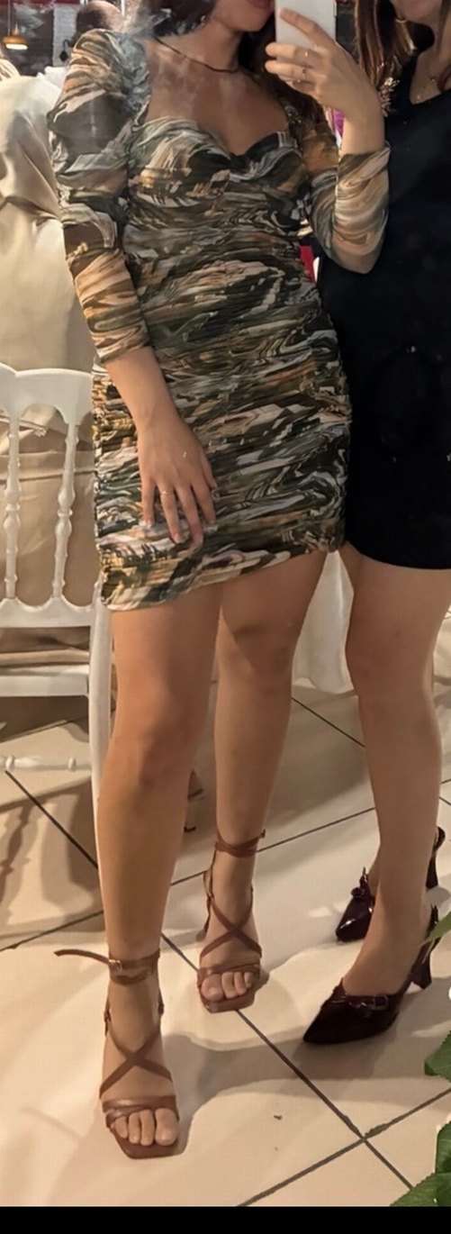 Uzun Kollu Drapeli Kadın Mini Elbise - Görsel 3