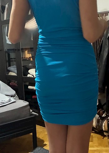 Turkuaz Drapeli mini elbise - Görsel 4