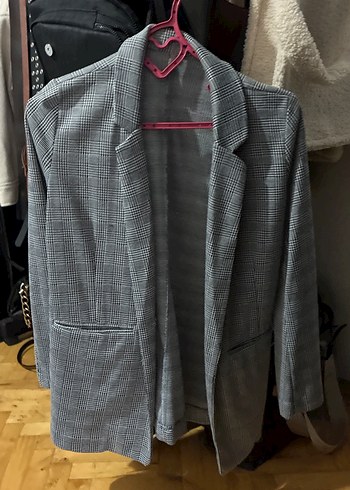 Gri Ekoseli Düğmeli Kadın Blazer Ceket - Görsel 3