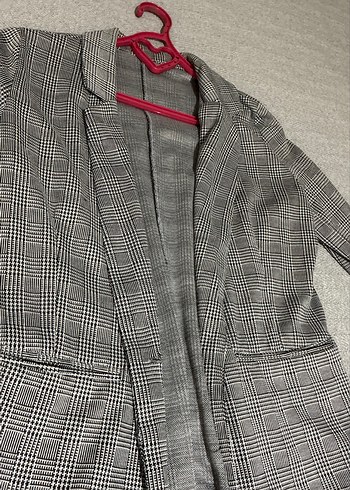 Gri Ekoseli Düğmeli Kadın Blazer Ceket - Görsel 2