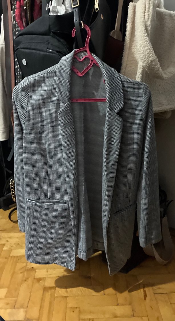 Gri Ekoseli Düğmeli Kadın Blazer Ceket - Görsel 3