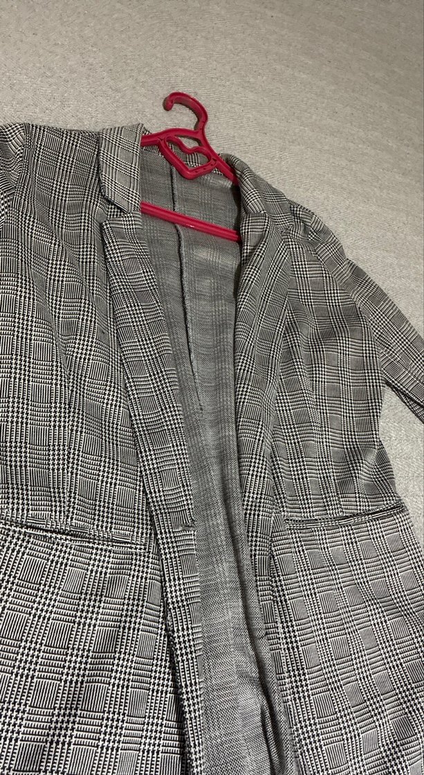 Gri Ekoseli Düğmeli Kadın Blazer Ceket - Görsel 2