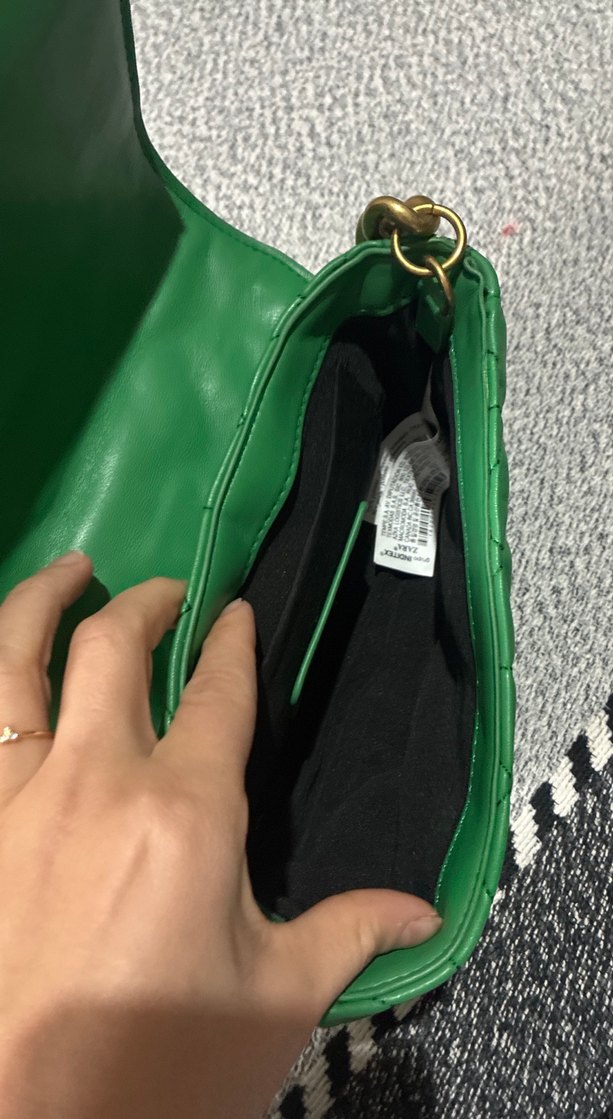 Zincir Detaylı Yeşil Deri Kadın Çanta - Görsel 5