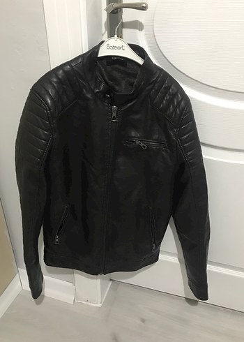 Siyah-Koyu Kahverengi Deri Biker Erkek Ceket - Görsel 2