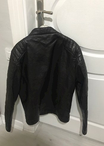 Siyah-Koyu Kahverengi Deri Biker Erkek Ceket - Görsel 3