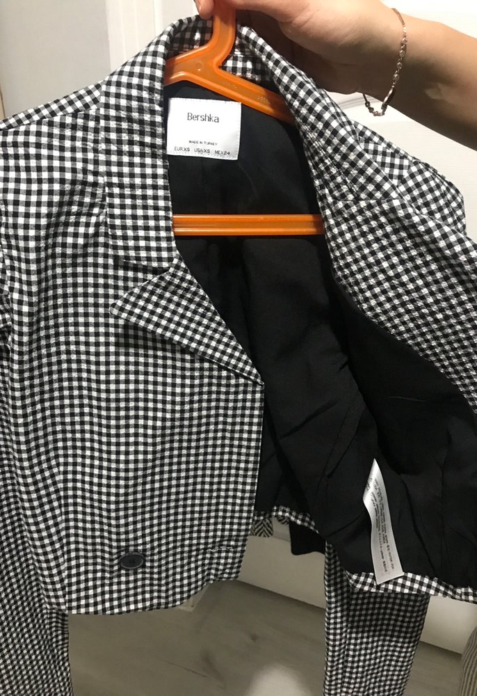 Gri Ekose Düğmeli Kadın Blazer Ceket - Görsel 3