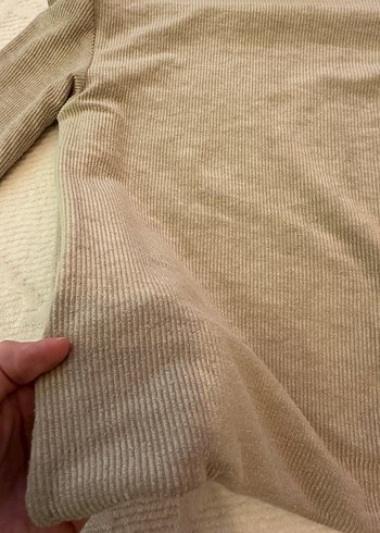 Bej Yüksek Yakalı Uzun Kollu Triko Elbise - Görsel 7