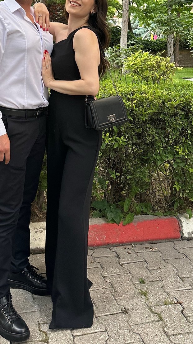 Siyah Deri Askısız Tulum Stradivarius - Görsel 3