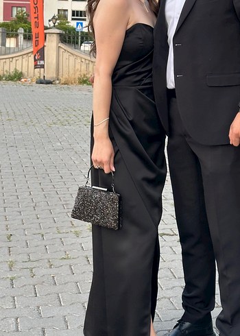 Siyah Drapeli Uzun Abiye Elbise - Görsel 3