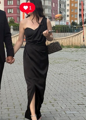 Siyah Drapeli Uzun Abiye Elbise - Görsel 2