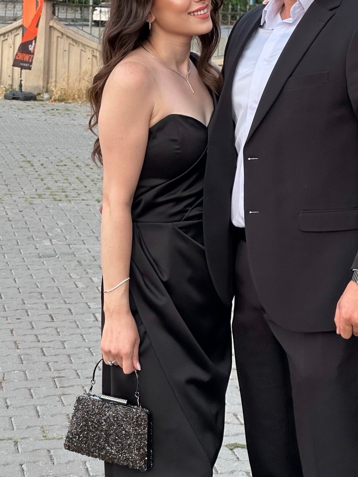 Siyah Drapeli Uzun Abiye Elbise - Görsel 5