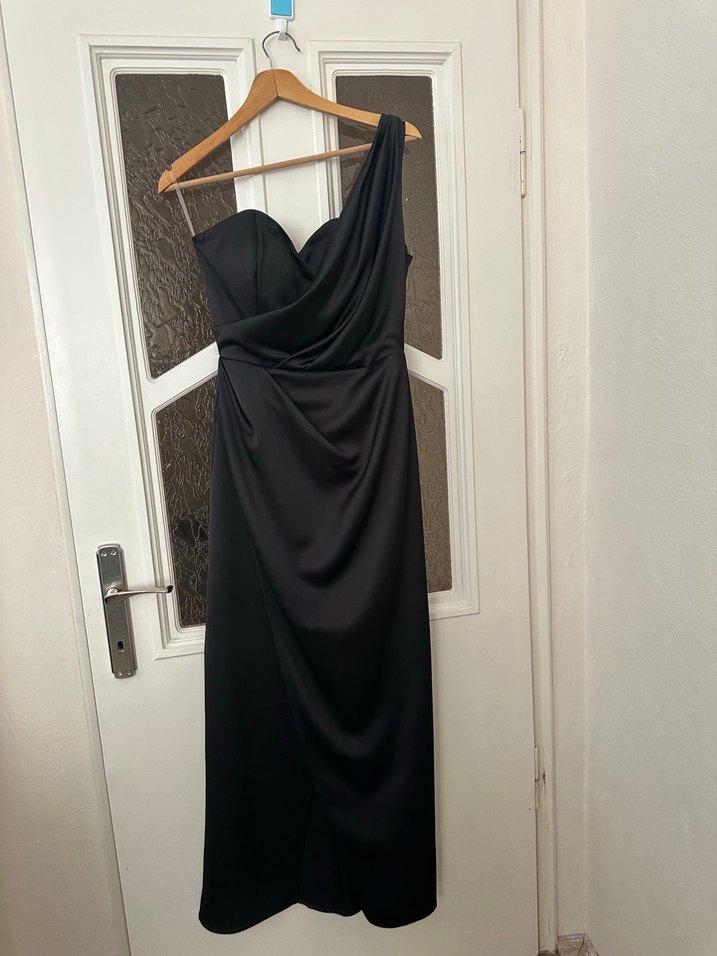 Siyah Drapeli Uzun Abiye Elbise - Görsel 4