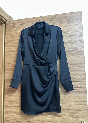 stradivarius Uzun Kollu, V Yakalı Siyah Kadın Elbise - Görsel 8