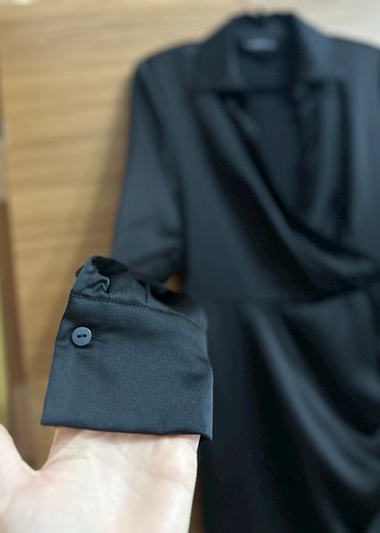 stradivarius Uzun Kollu, V Yakalı Siyah Kadın Elbise - Görsel 2