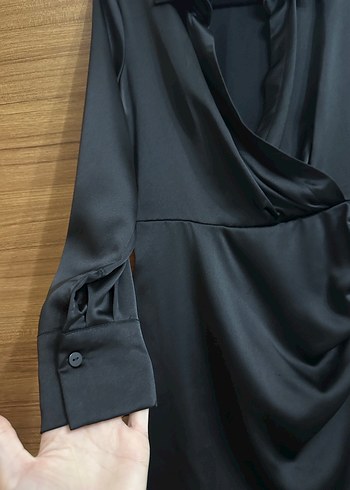 stradivarius Uzun Kollu, V Yakalı Siyah Kadın Elbise - Görsel 7