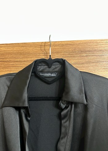 stradivarius Uzun Kollu, V Yakalı Siyah Kadın Elbise - Görsel 5