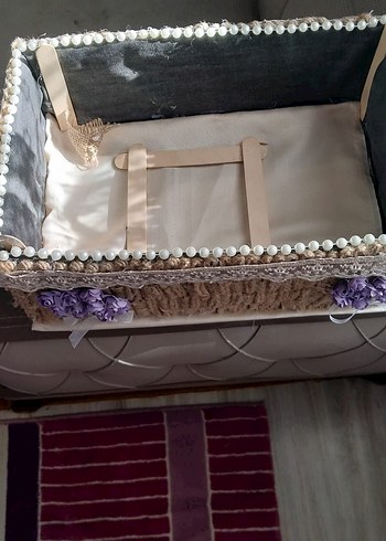 Beyaz Gri Ev Yazılı Hasır Saklama Sepeti - Görsel 2