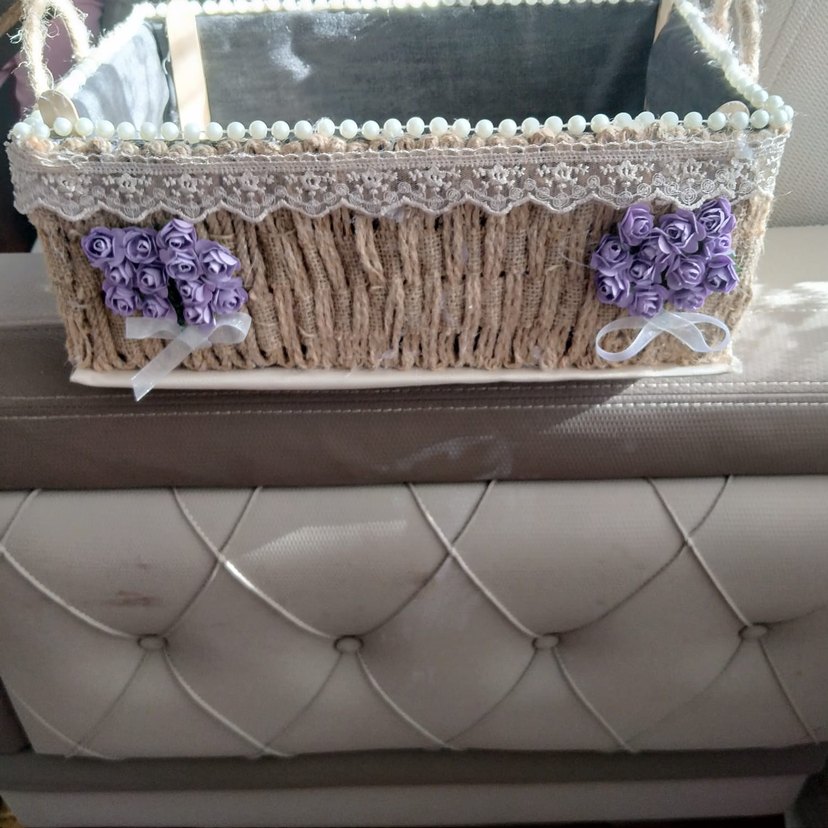 Beyaz Gri Ev Yazılı Hasır Saklama Sepeti - Görsel 3