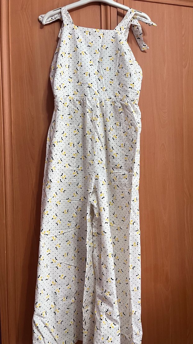 Zara Çiçek desenli Beyaz Uzun Tulum - Görsel 3