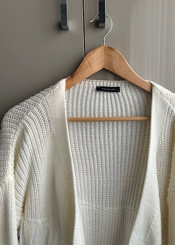 Trendyol & Milla Beyaz Örgü Kadın Hırka Tül Detaylı