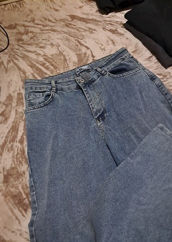 Gri Mavi Bol Kesim Kadın Denim Pantolon