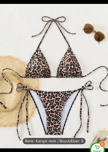 Dantel Detaylı Leopar Desenli Strappy Bikini