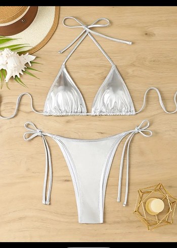 Gümüş Parlak İpli Mini Bikini