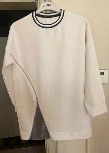 Fermuarlı Beyaz Kadın Sweatshirt ikili takım