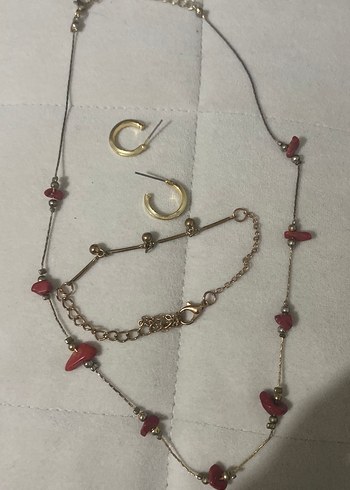 Altın Renkli Kısa Zincirli Bohem Kolye bileklik küpe