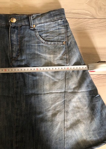 34 Beden mavi Renk A Kesim Kemerli Denim Mini Etek