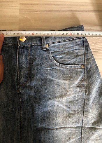 34 Beden A Kesim Kemerli Denim Mini Etek