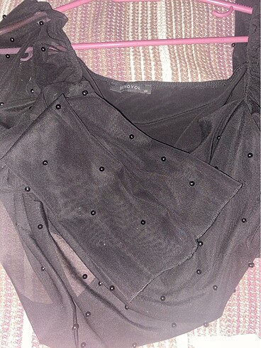 40 Beden siyah incili crop