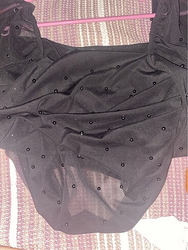 40 Beden siyah Renk siyah incili crop