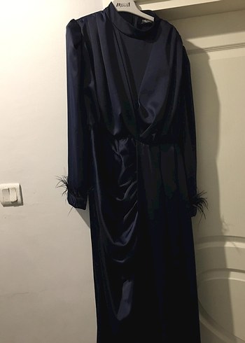 lacivert Uzun Drapeli Gotik Elbise